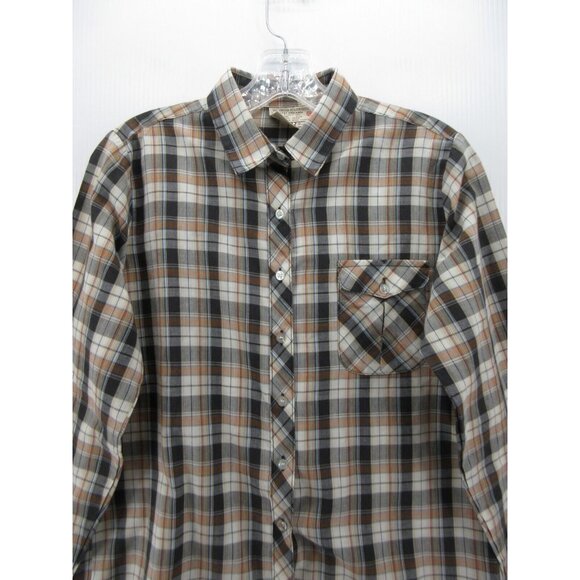 VINTAGE Sears Top Medium Gray 70s Button Up Shirt Plaid Pocket - Picture 2 of 9